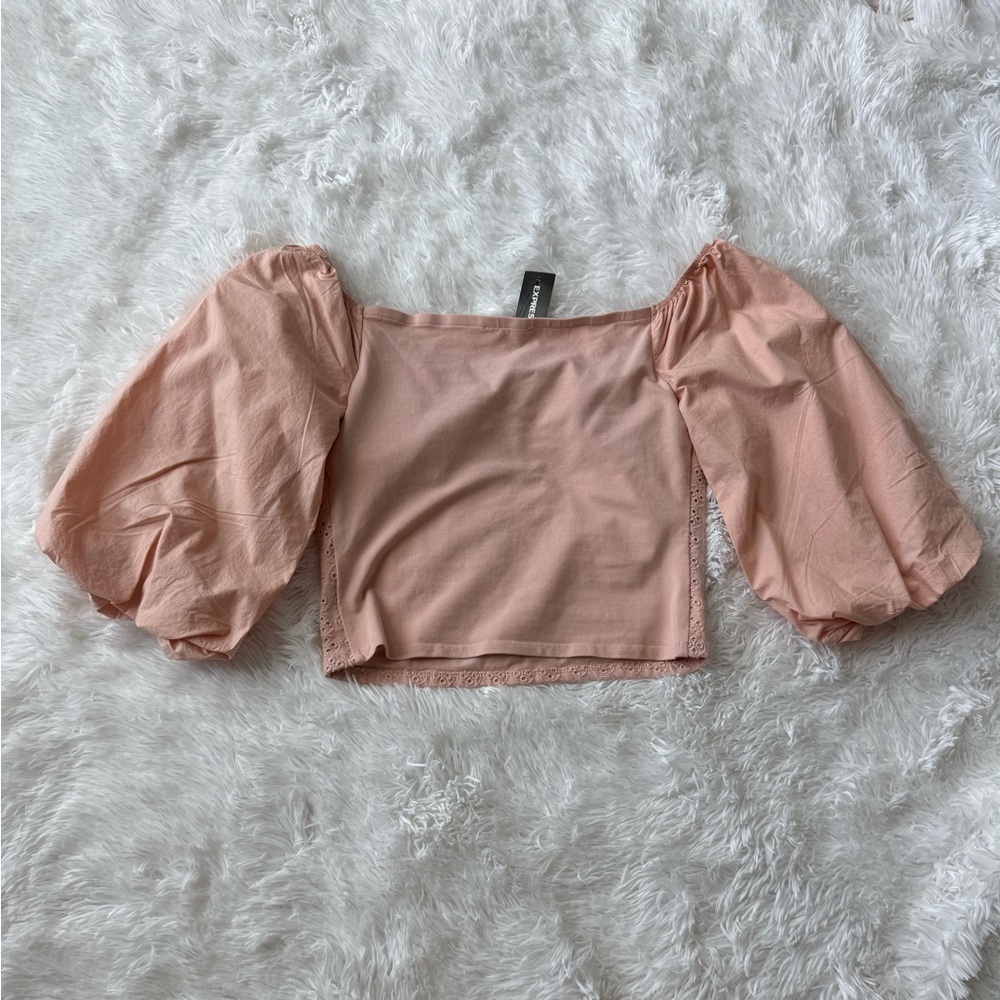 NWT Express Puff Sleeve Cropped Eyelet Blouse - Picture 11 of 12